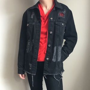 Black distressed denim jacket